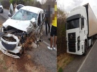 Jovem sofre fratura na perna após carro bater em caminhão na BR-122, entre Pindaí e Urandi.