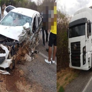 Jovem sofre fratura na perna após carro bater em caminhão na BR-122, entre Pindaí e Urandi.