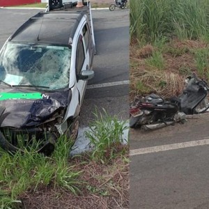 Colisão envolvendo carro e moto deixa motociclista ferido na BR-030, em Guanambi.