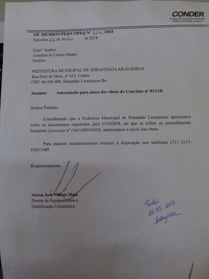 Autorizado in?cio das obras da Pra?a da Matriz em Sebasti?o Laranjeiras.