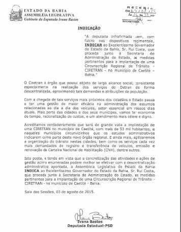 Ivana Bastos defende implantação do Ciretran em Caetité.