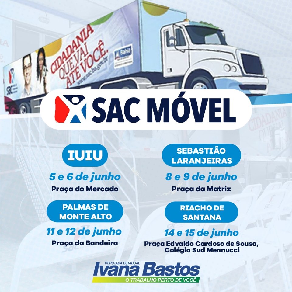 SAC Móvel vai atender à população de Iuiu, Sebastião Laranjeiras, Palmas de Monte Alto e Riacho de Santana.