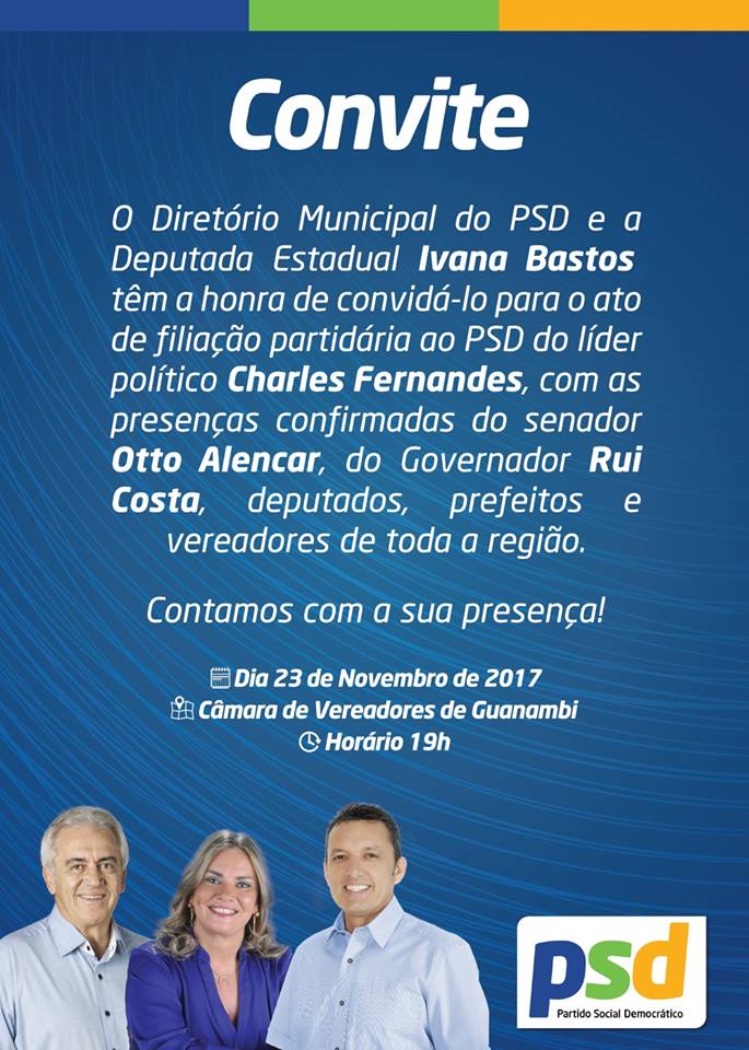 Ex prefeito Charles Fernandes se filia ao PSD dia 23.