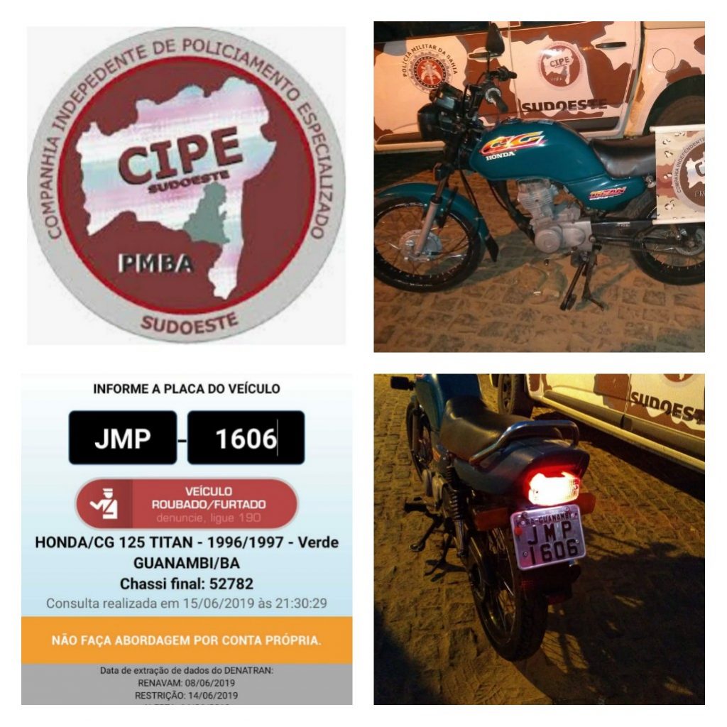 Motocicleta com restrição de roubo é recuperada pelo CIPE Sudoeste em Candiba.