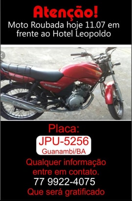 Moto é furtada na Praça do antigo Forum em Guanambi.