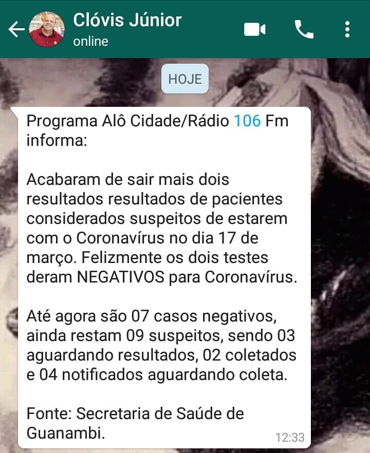 Mais dois casos suspeitos de Coronavírus são descartados em Guanambi.
