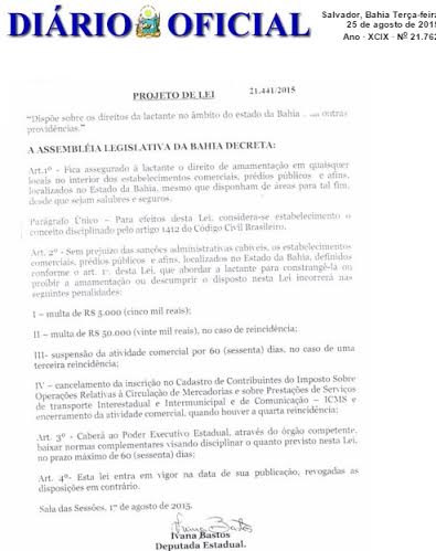 Projeto de Lei da deputada Ivana Bastos busca assegurar direitos à lactantes.