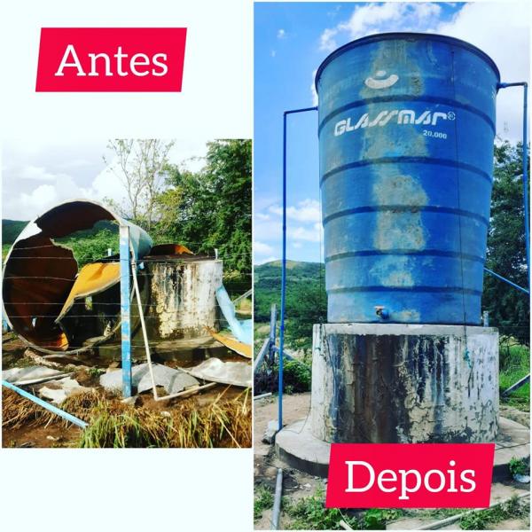 Ivana Bastos e prefeito levam reservatório de água para comunidade em Novo Horizonte.