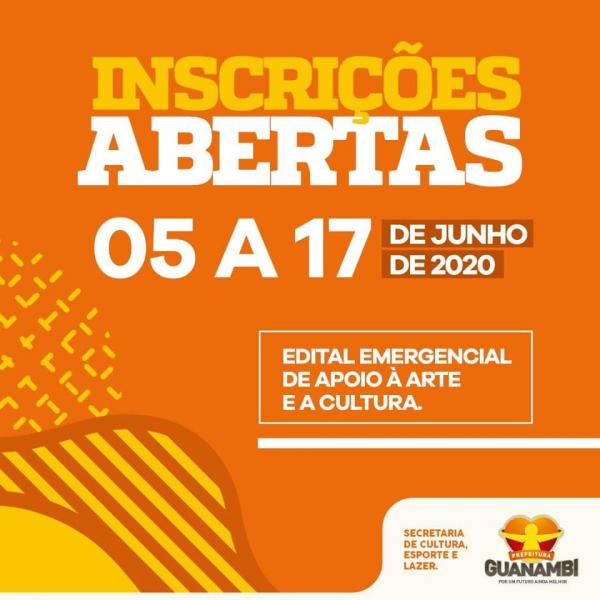 Inscrições do edital emergencial de apoio a cultura encerra nesta quarta-feira.