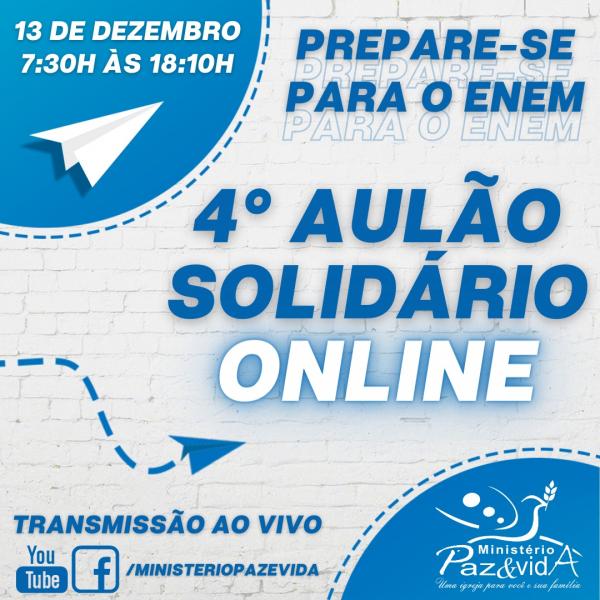 MinistérioPaz e Vida realizará 4º Aulão Solidário para o Enem em Guanambi.