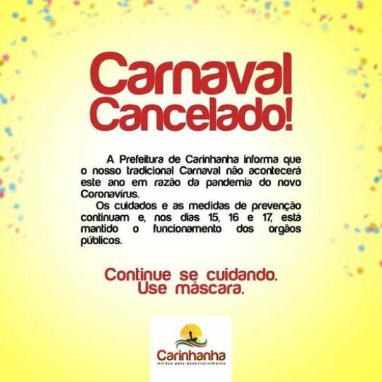 Carnaval de Carinhanha é oficialmente cancelado.