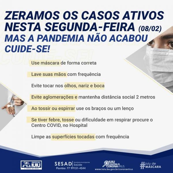 Iuiú zera casos ativos de covid-19.