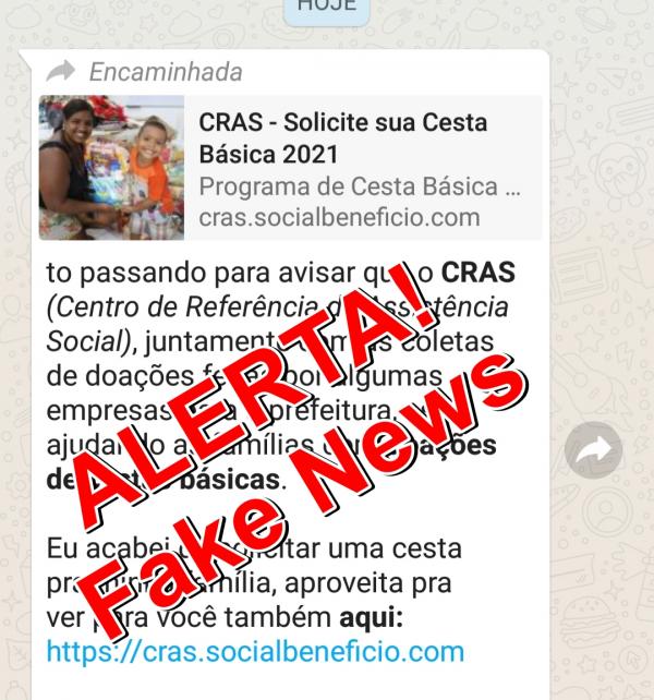 Secretaria de Assistência Social de Guanambi alerta sobre Fake News de cadastro em site do Cras para obter cestas básicas.