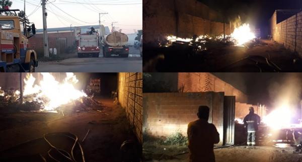Bombeiros controlam incêndio em serraria na cidade de Guanambi.