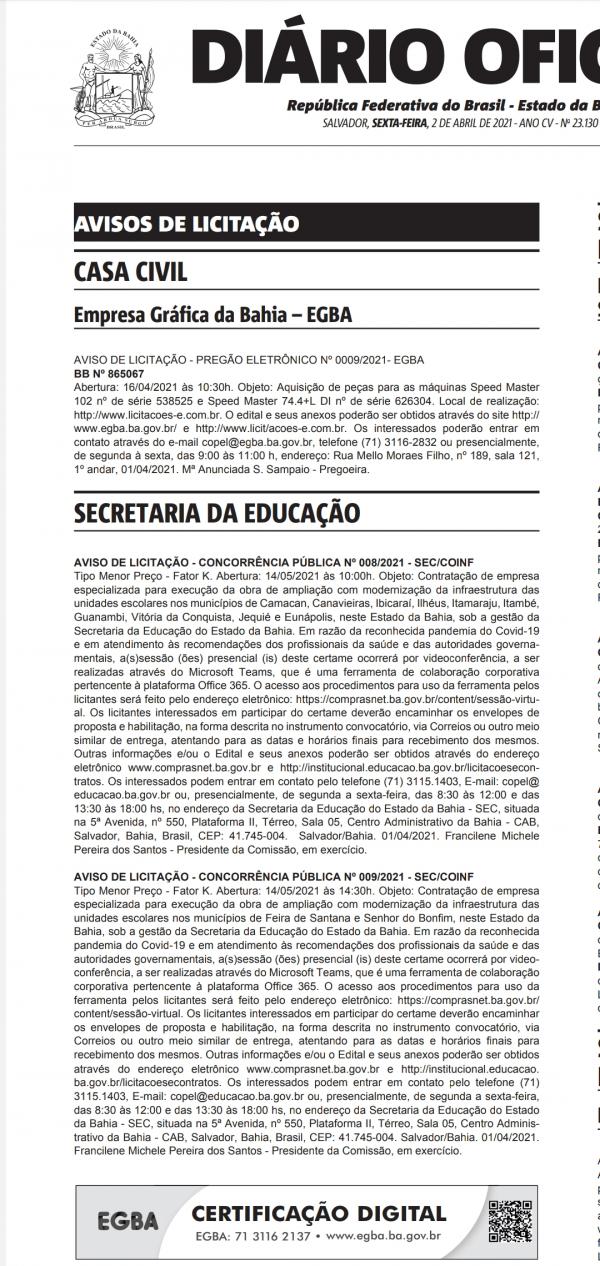 Unidades de ensino de Guanambi receberão investimentos do Governo do Estado.
