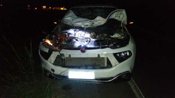 Fiat Toro colide contra animal na BR-030.