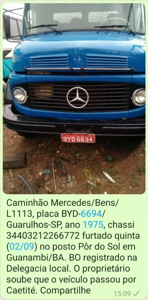 Caminhão é furtado em Guanambi.