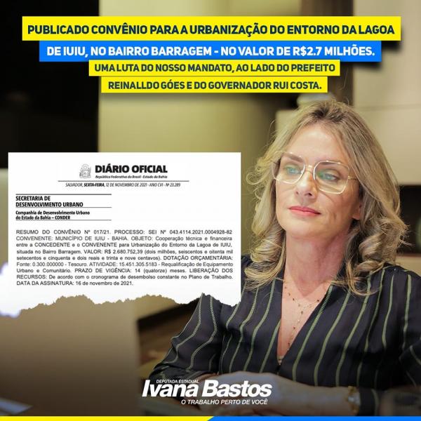 Deputada e prefeito conquistam R$ 2.7 mi para obras de urbanização da Lagoa da Amizade em Iuiu.