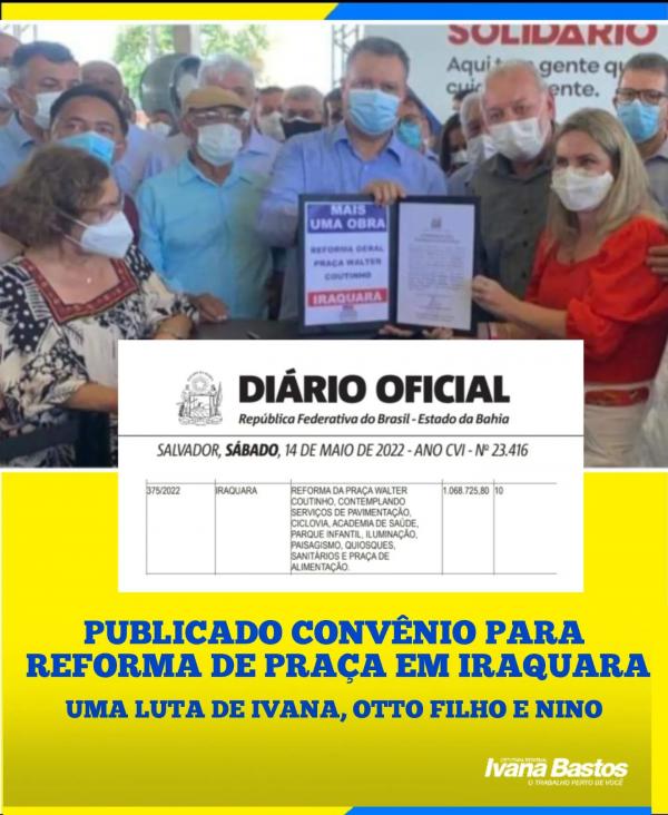 Reforma de praça em Iraquara é mais uma conquista do time: Ivana, Otto Filho e Nino.