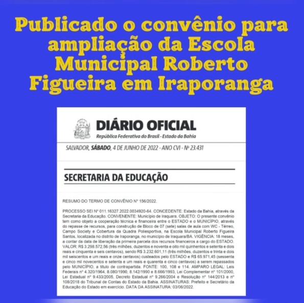 Assegurados R$3.3 milhões para investimentos na educação de Iraquara.