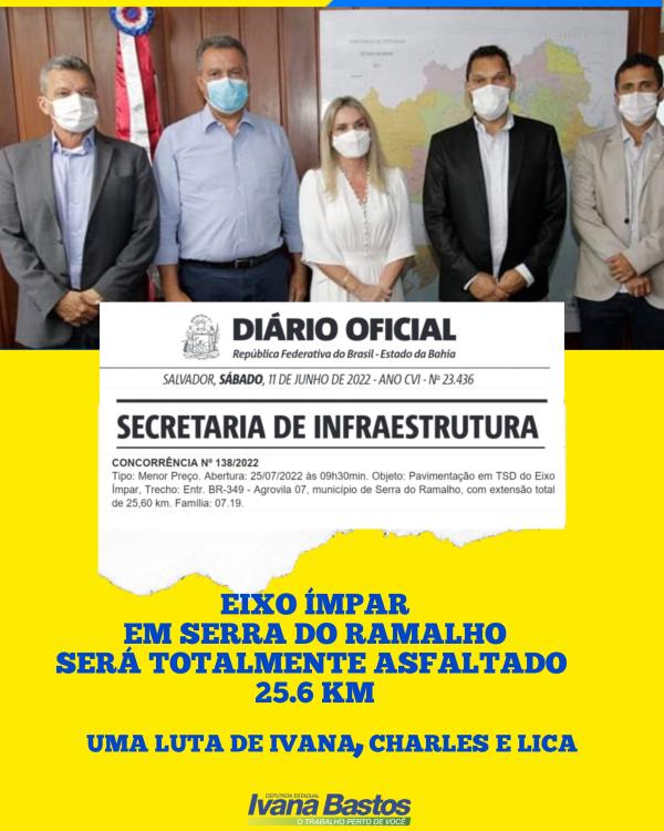 Compromisso cumprido com a população de Serra do Ramalho, afirma Ivana Bastos após publicação referente às obras do Eixo Ímpar.