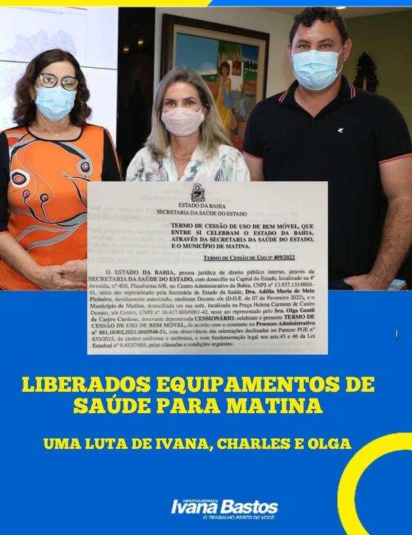 Ivana Bastos assegura R$ 264 mil para equipamentos de saúde para Matina.