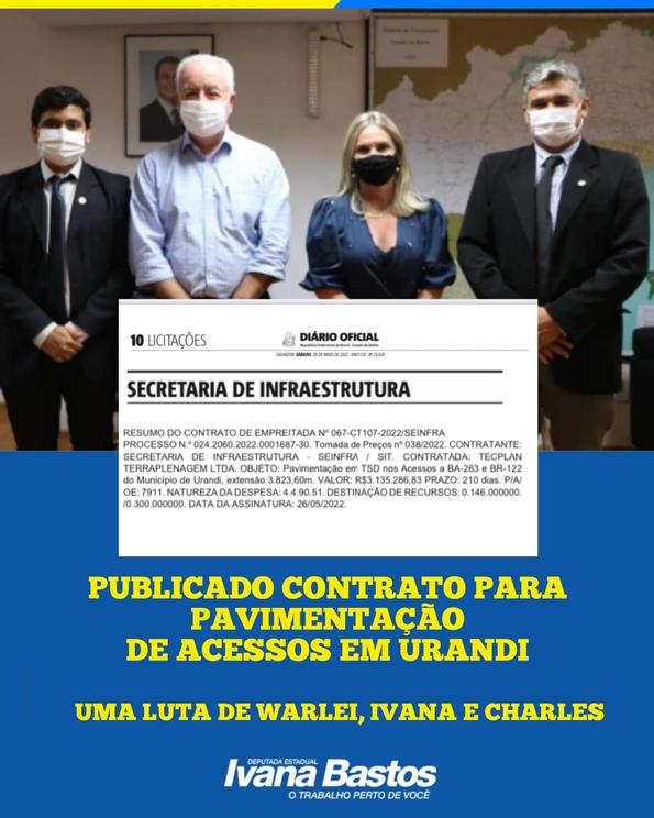 Ivana e Warlei garantem obra de infraestrutura em Urandi.