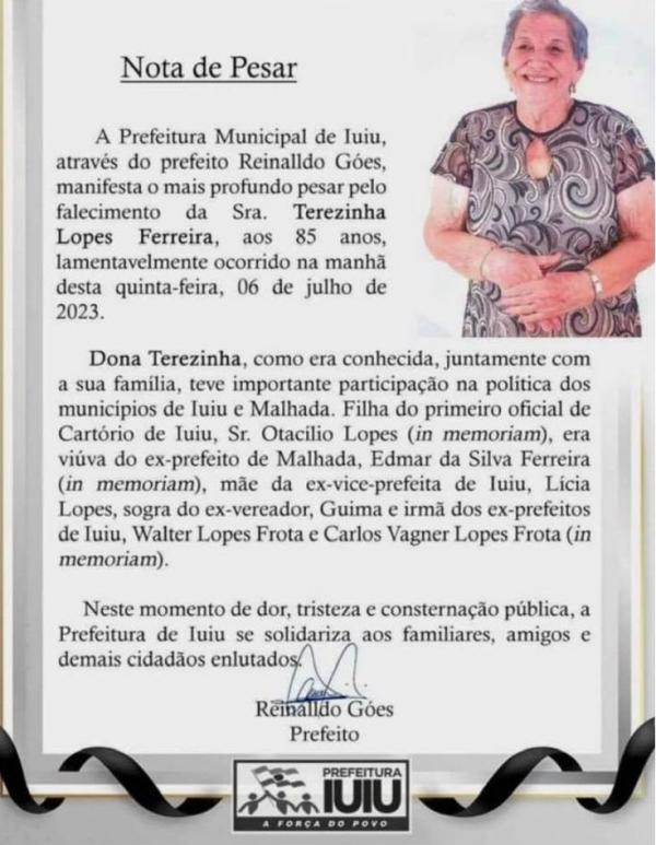 Morre ex-primeira-dama de Malhada.