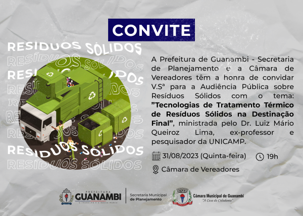 Convite Audiência Pública - Tecnologias de Tratamento Térmico de Resíduos Sólidos na Destinação Final.