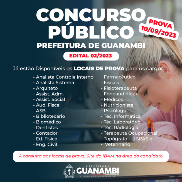 Divulgado os Locais e Horários para as Provas do Concurso - Edital 02/2023.