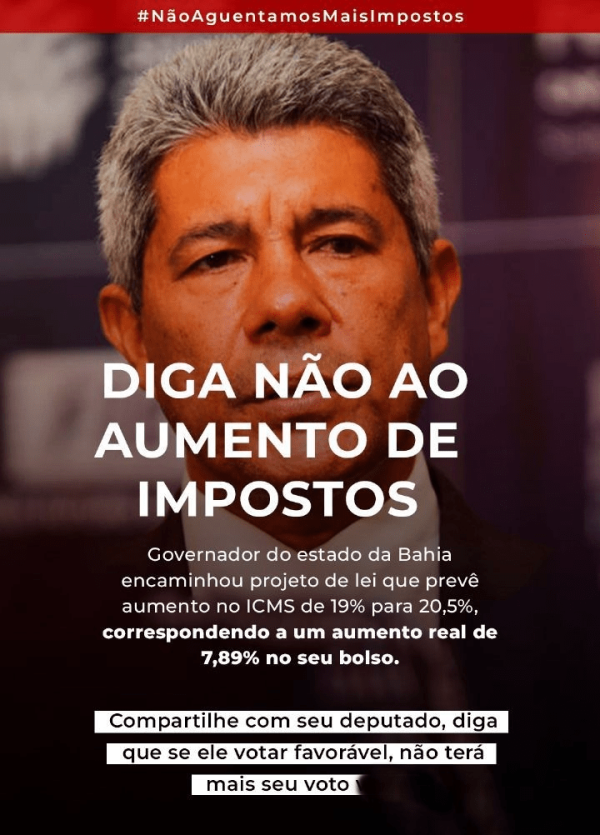 Bahia: Movimento de contabilistas e sociedade civil, repudia segundo aumento de ICMS da gestão Jerônimo Rodrigues.