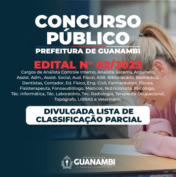Divulgação da Lista de Classificação Parcial do Concurso Público - Edital n° 02/2023.