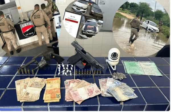 Dois homens e uma mulher são presos com armas, drogas e veículo roubado em Brumado.