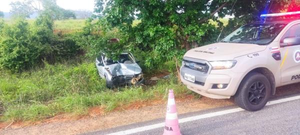 Idoso morre após colidir carro contra árvore na BR-030.