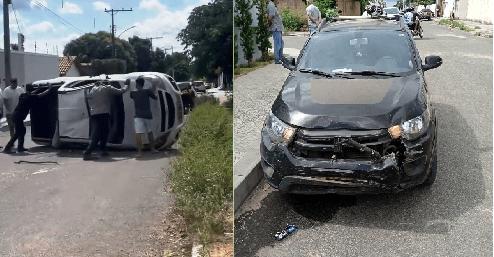Carro tomba após colisão com outro veículo em Guanambi.