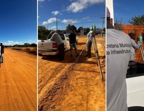 Seinfra Guanambi inicia serviço de topografia para asfaltamento de avenidas que dão acesso aos Bairros São Sebastião e Anita Cardoso.