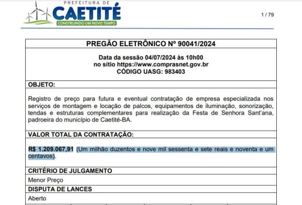Caetité poderá gastar acima de um milhão e duzentos mil reais somente na infraestrutura para a Festa de Santana de 2024.