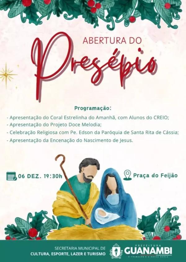 Apresentações culturais e celebração religiosa marcarão abertura do Presépio Natalino de Guanambi, nesta sexta (6), às 19h30.