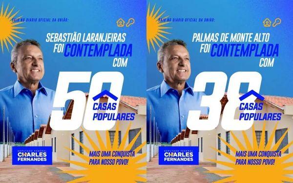 Deputado Charles Fernandes destaca conquista de 88 casas rurais para Sebastião Laranjeiras e Palmas de Monte Alto pelo Minha Casa, Minha Vida Rural.