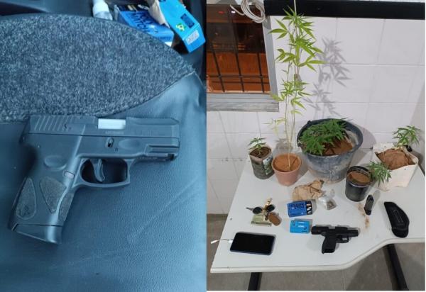 Homem é preso com arma, munições e pés de maconha em Palmas de Monte Alto.