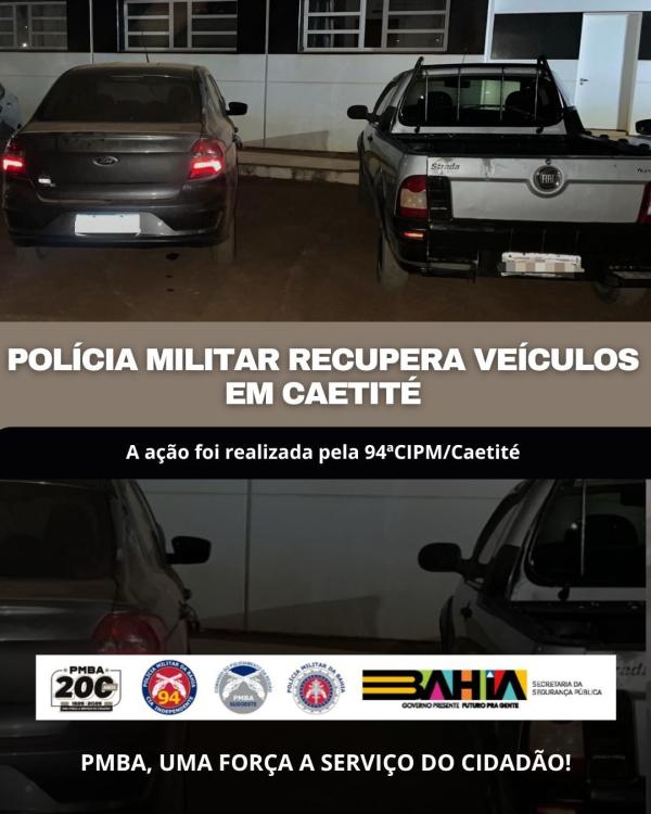 Polícia Militar recupera veículos com restrição de furto/roubo em Caetité.