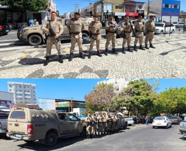 Operação reforça segurança no centro comercial de Guanambi.