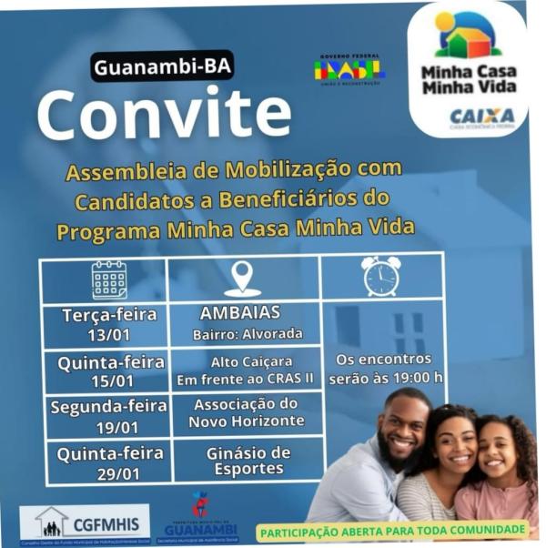 Prefeitura de Guanambi inicia mobilizações sobre o Minha Casa Minha Vida a partir desta terça.