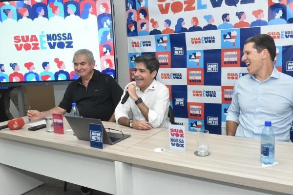 ACM Neto anuncia projeto "Sua Voz é a Nossa Voz" durante a pré-campanha e projeta alcançar 417 municípios da Bahia.