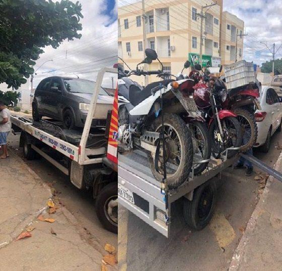 Cinco veículos são apreendidos pela PM em fiscalização contra irregularidades de trânsito em Guanambi.