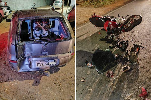 Colisão entre moto e carro deixa motociclista em estado grave na zona rural de Guanambi.
