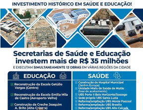 Secretarias de Saúde e Educação de Guanambi investem mais de R$ 35 milhões e executam simultaneamente 12 obras em várias regiões da cidade.