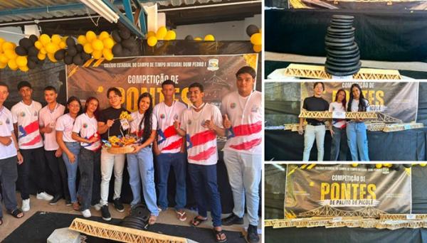 Alunos de Sebastião Laranjeiras constroem ponte de palitos que suporta 225 kg e quebram recorde.