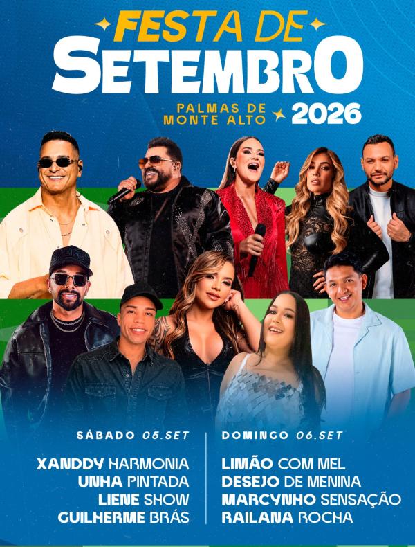 Prefeitura de Palmas de Monte Alto divulga programação completa da Festa da Independência 2026.
