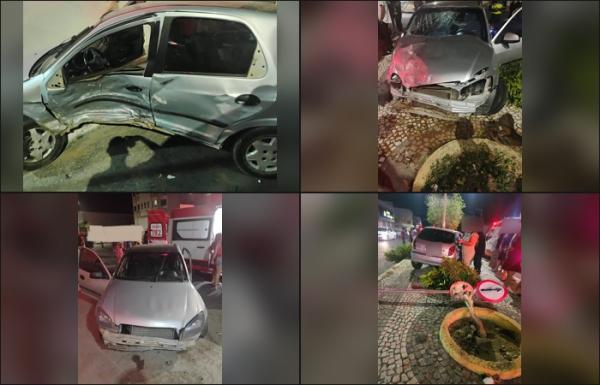 Batida entre dois carros deixa três pessoas feridas em avenida de Guanambi.